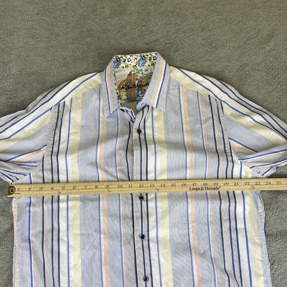 Robert Graham Men's Large Long Sleeve Striped Floral Flip Cuff Button Up Shirt - Picture 8 of 16